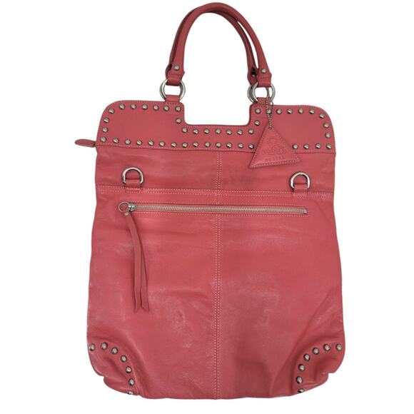 Sorial Pink Leather Studded Tote Bag Purse Designer Handbag Boho‎ Chic Spacious - Picture 5 of 10